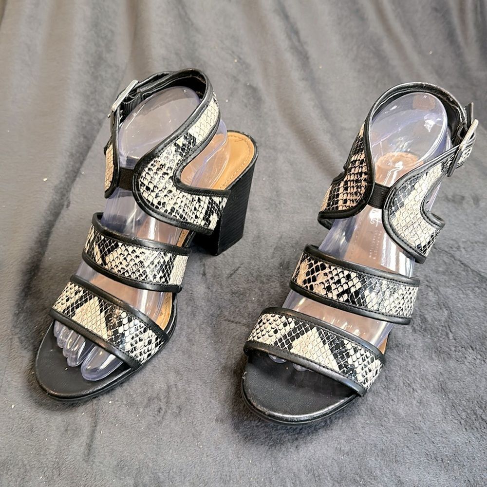 Franco Sarto Faux Rattlesnake Block Heel Sandals
